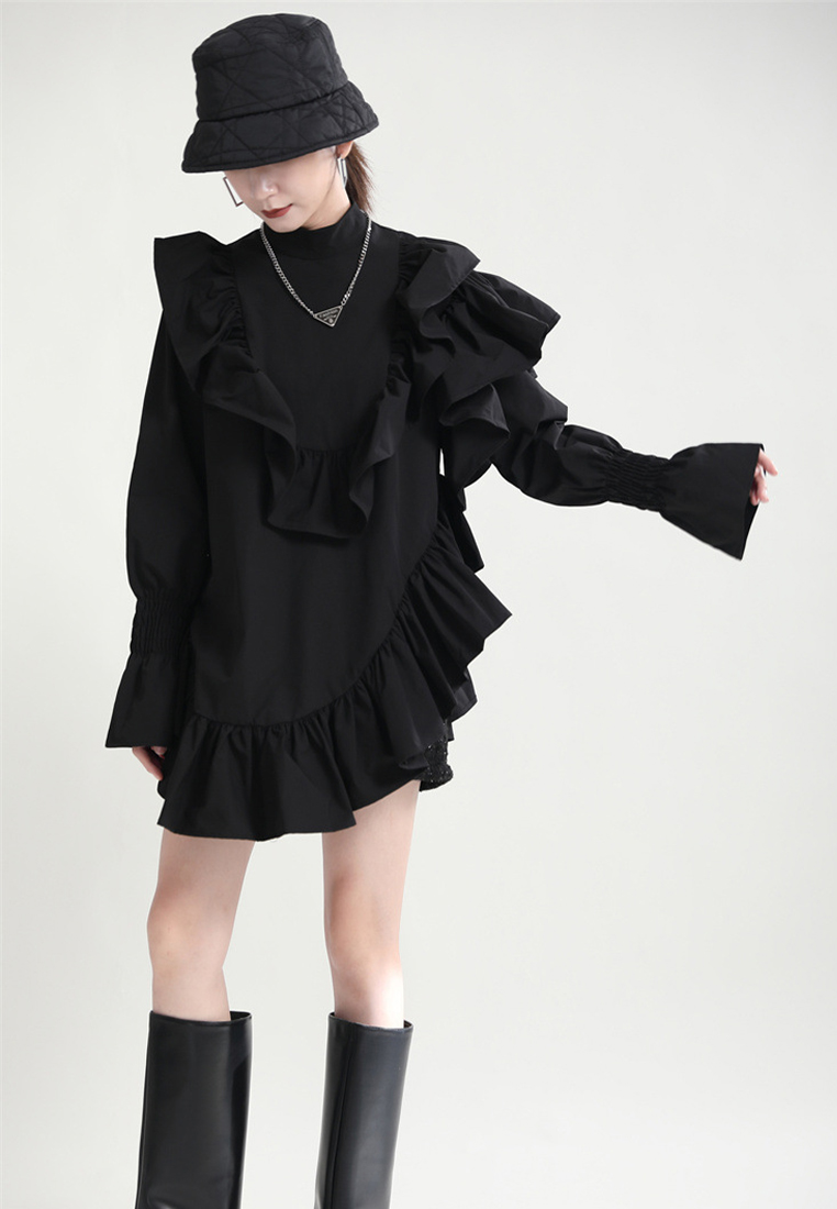 New fashionable simple irregular fungus dress A121886BK