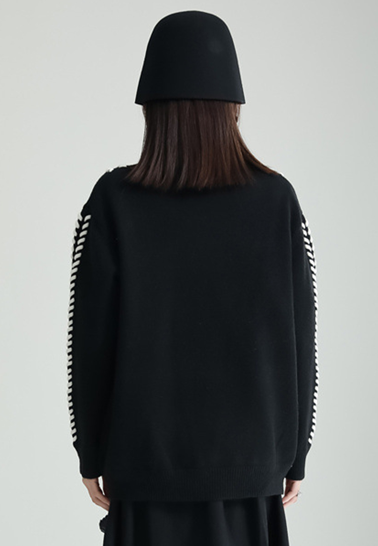 Autumn and winter fashionable lazy style round neck pullover knitted top A121887BK