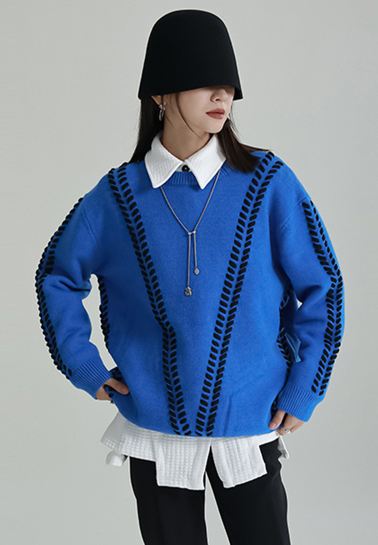 Autumn and winter fashionable lazy style round neck pullover knitted top A121887BK