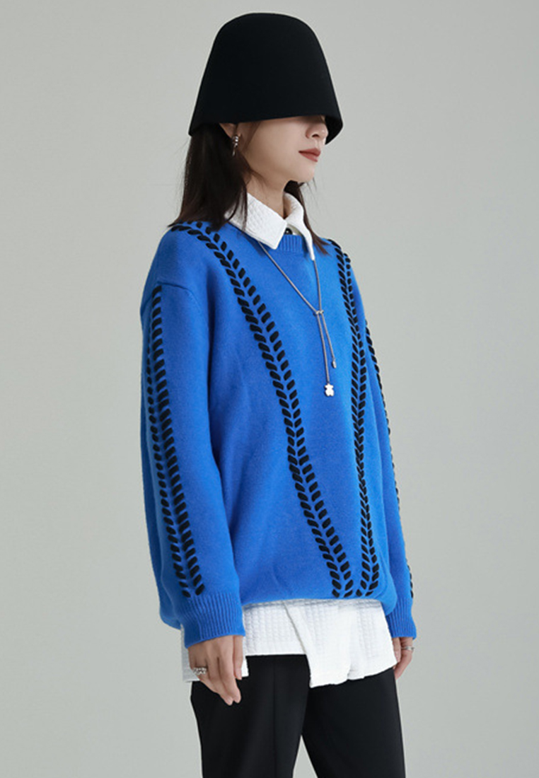 Autumn and winter fashionable lazy style round neck pullover knitted top A121887BK