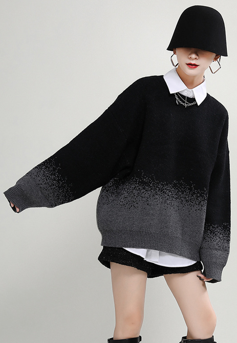 Gradient sweater autumn and winter lazy style knitted top A121888BK
