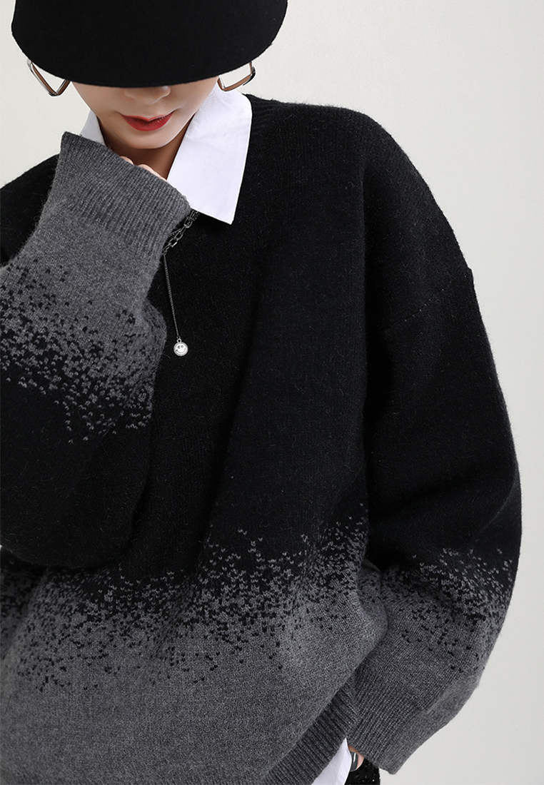 Gradient sweater autumn and winter lazy style knitted top A121888BK