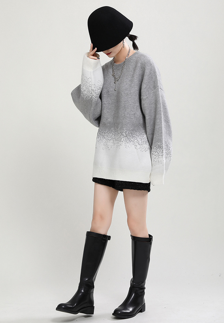 Gradient sweater autumn and winter lazy style knitted top A121888BK
