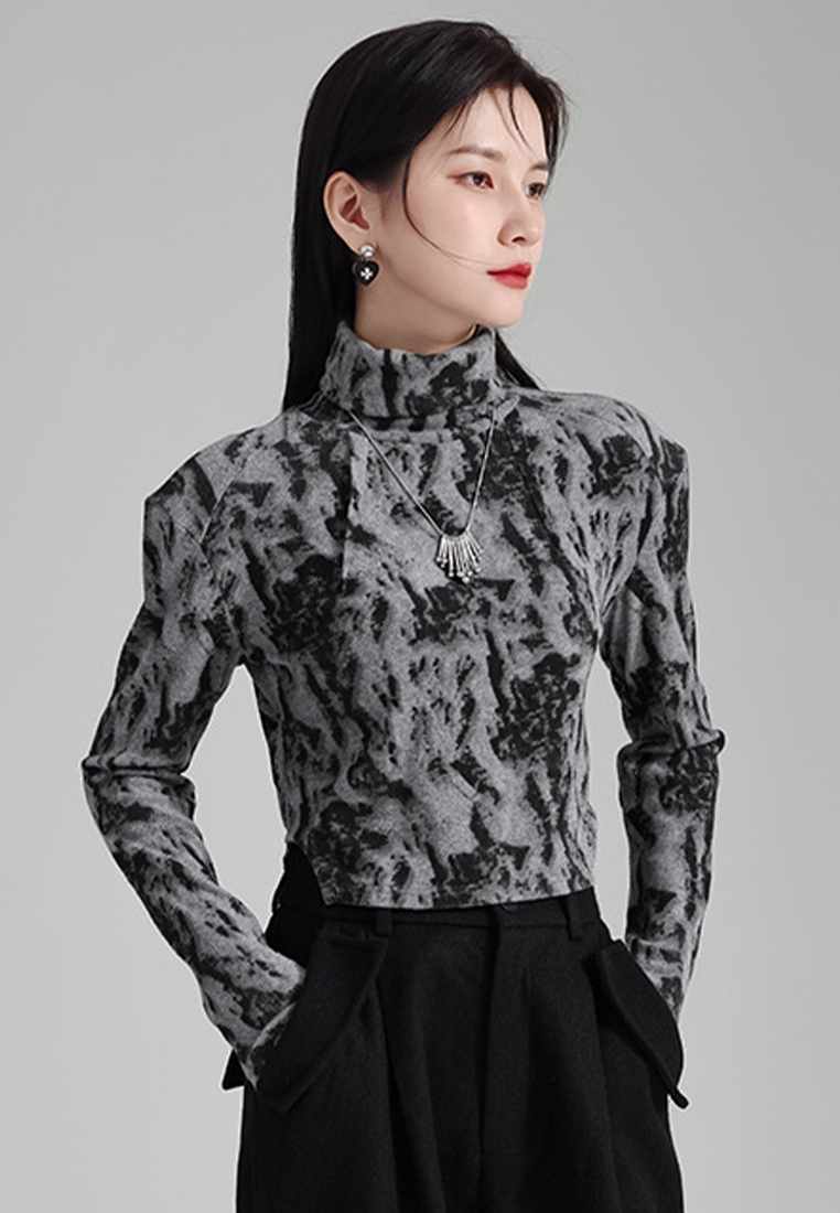 Fashionable tie dye warm turtleneck knitted bottoming shirt top A121890GY