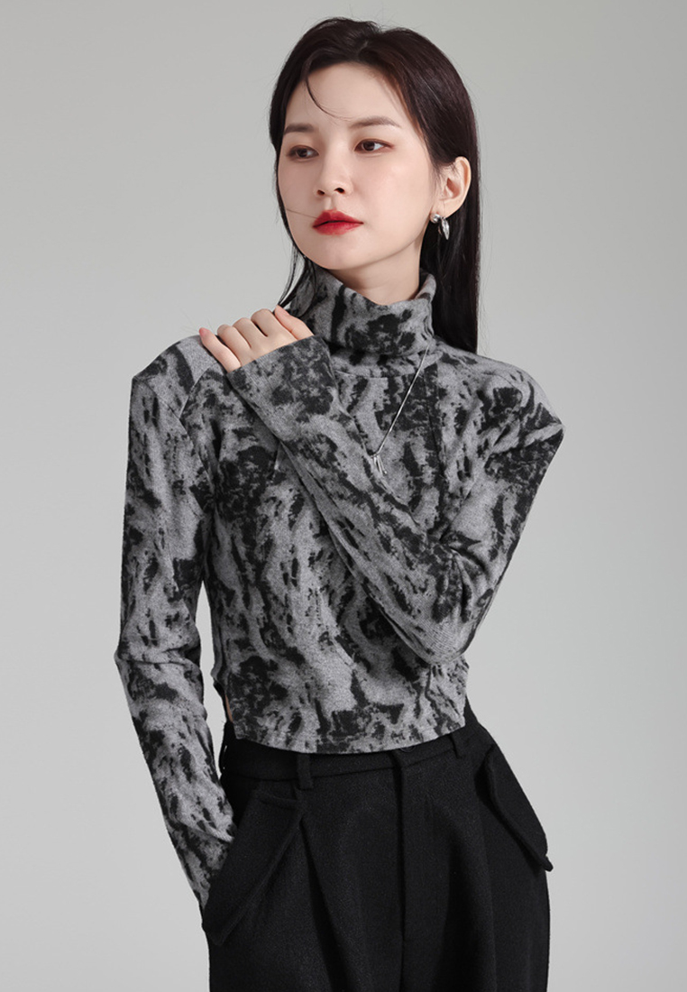 Fashionable tie dye warm turtleneck knitted bottoming shirt top A121890GY