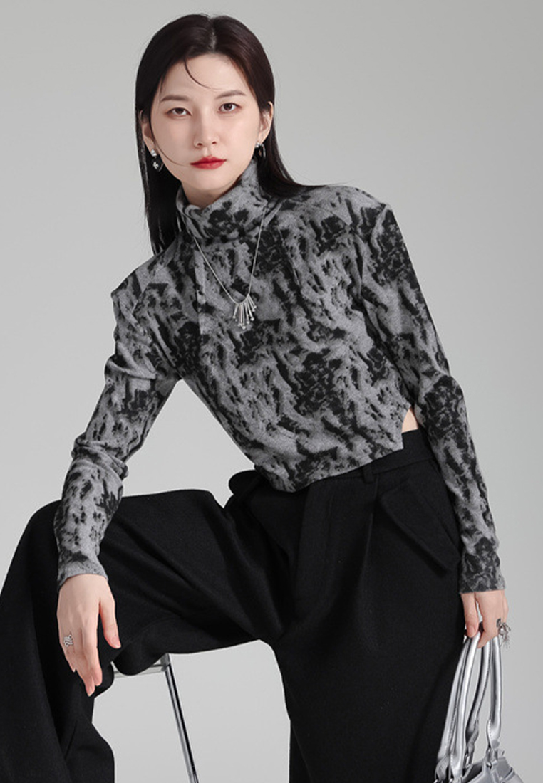 Fashionable tie dye warm turtleneck knitted bottoming shirt top A121890GY