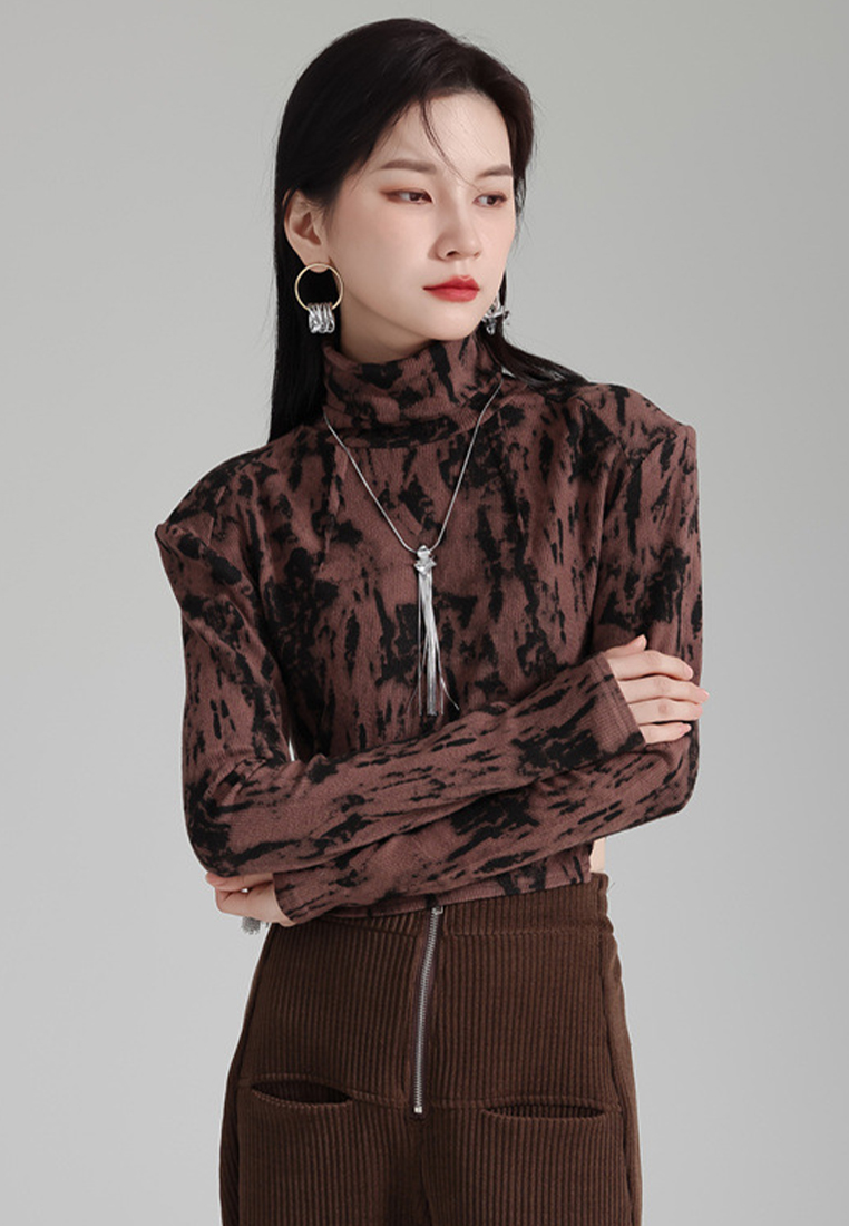 Fashionable tie dye warm turtleneck knitted bottoming shirt top A121890GY