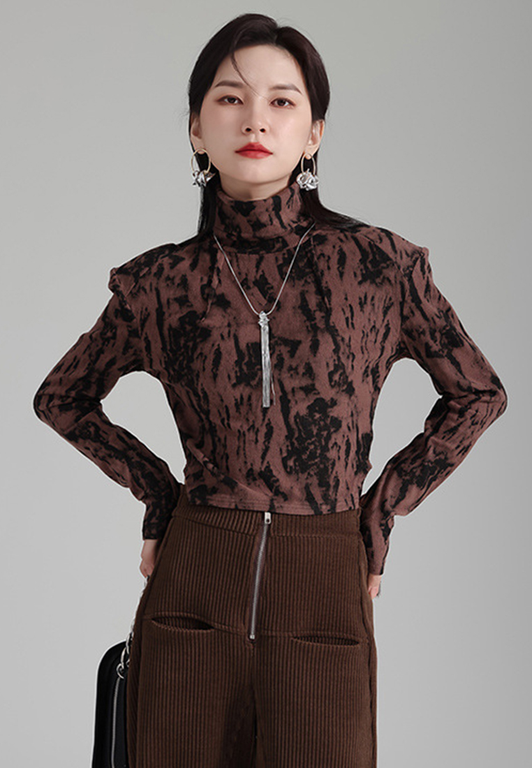 Fashionable tie dye warm turtleneck knitted bottoming shirt top A121890GY