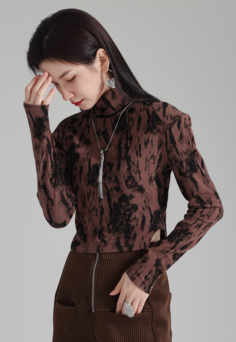 Fashionable tie dye warm turtleneck knitted bottoming shirt top A121890GY