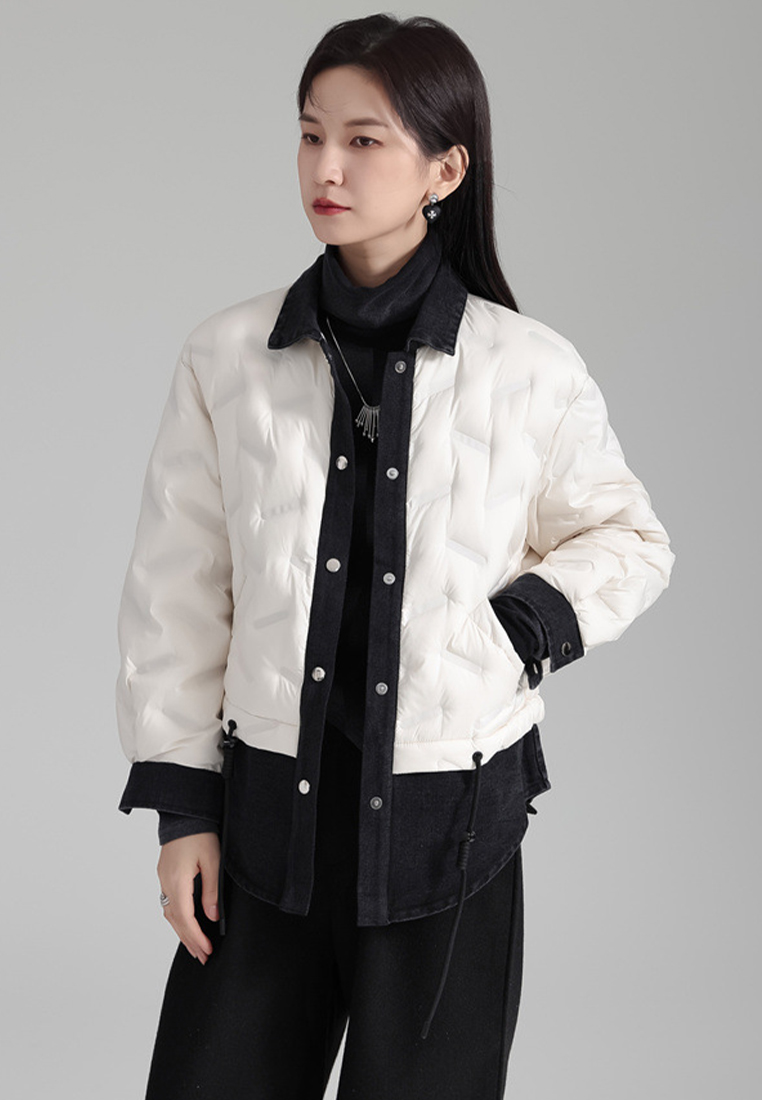 Denim splicing down jacket white duck down fake two piece short coat A121893W