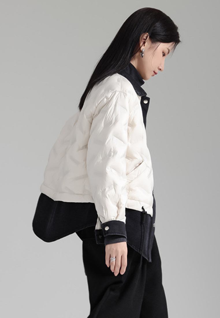 Denim splicing down jacket white duck down fake two piece short coat A121893W