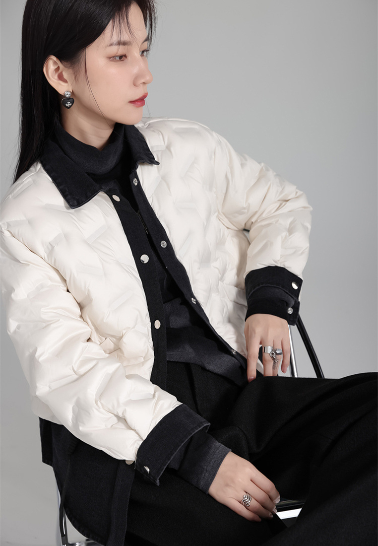 Denim splicing down jacket white duck down fake two piece short coat A121893W