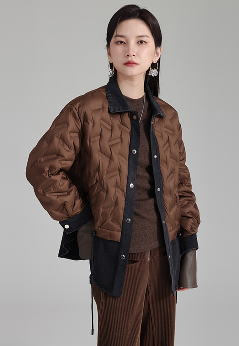 Denim splicing down jacket white duck down fake two piece short coat A121893W