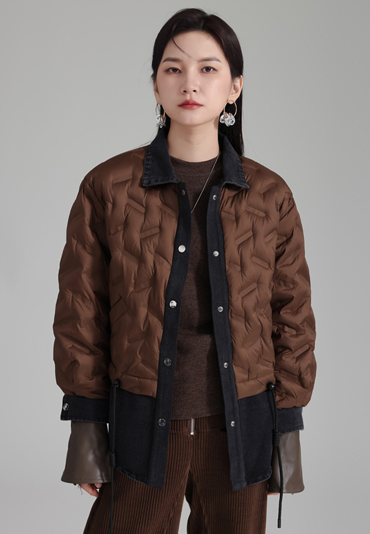 Denim splicing down jacket white duck down fake two piece short coat A121893W