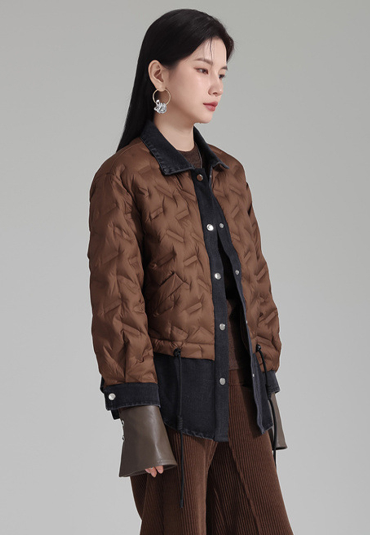 Denim splicing down jacket white duck down fake two piece short coat A121893W