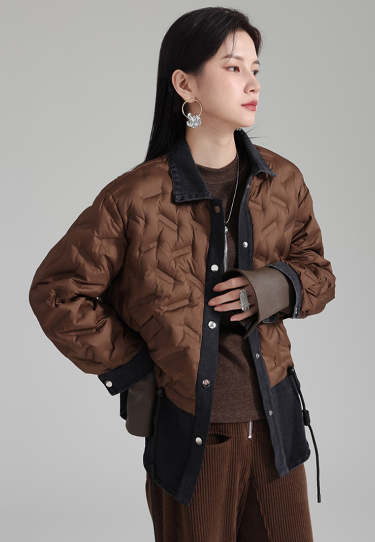 Denim splicing down jacket white duck down fake two piece short coat A121893W