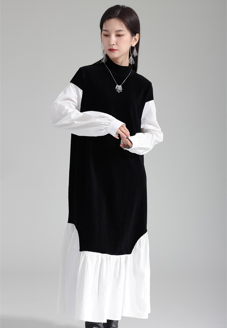 Gray contrasting irregular splicing fake two piece shirt dress A121894GY