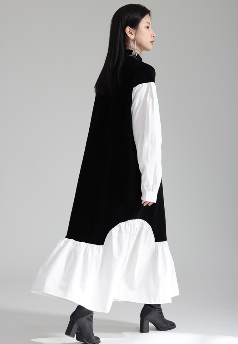 Gray contrasting irregular splicing fake two piece shirt dress A121894GY