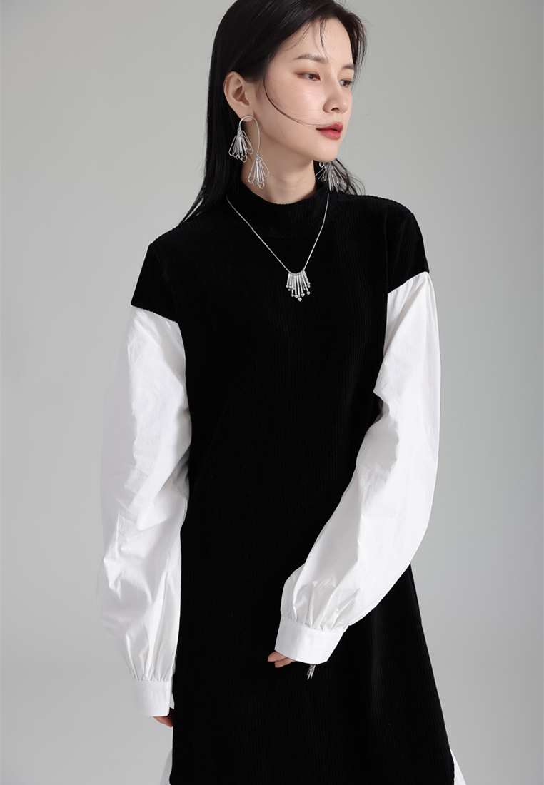 Gray contrasting irregular splicing fake two piece shirt dress A121894GY