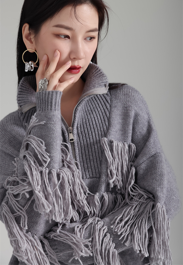 Lazy style warm turtleneck tassel knitted sweater dress A121896BE