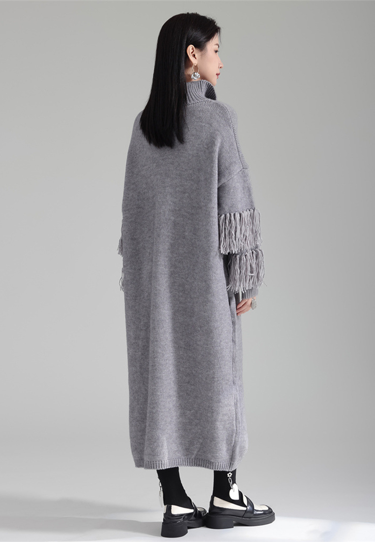 Lazy style warm turtleneck tassel knitted sweater dress A121896BE