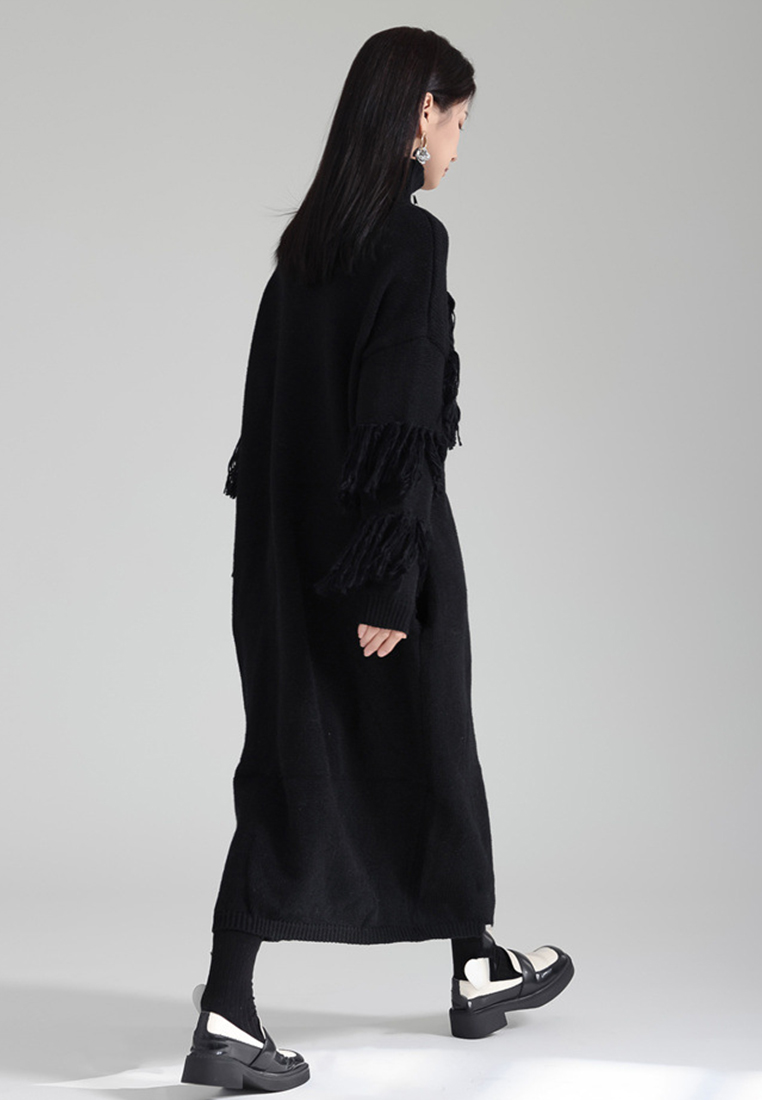 Lazy style warm turtleneck tassel knitted sweater dress A121896BE