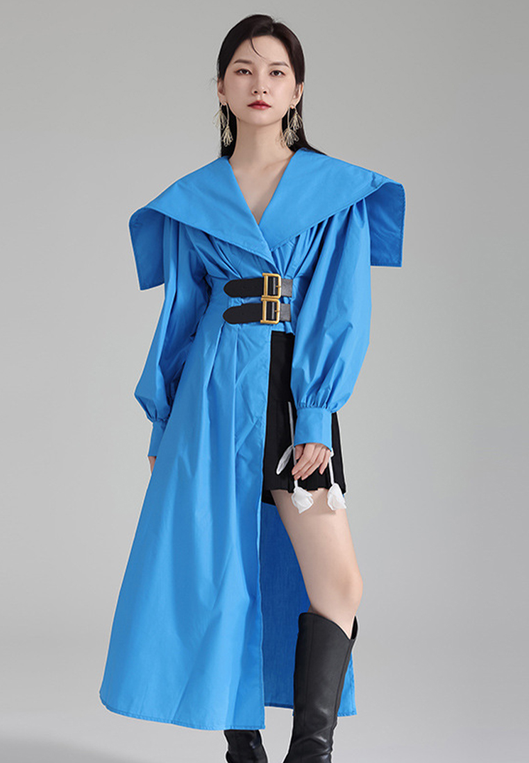 High end lantern sleeve irregular design belted dress A121897BL