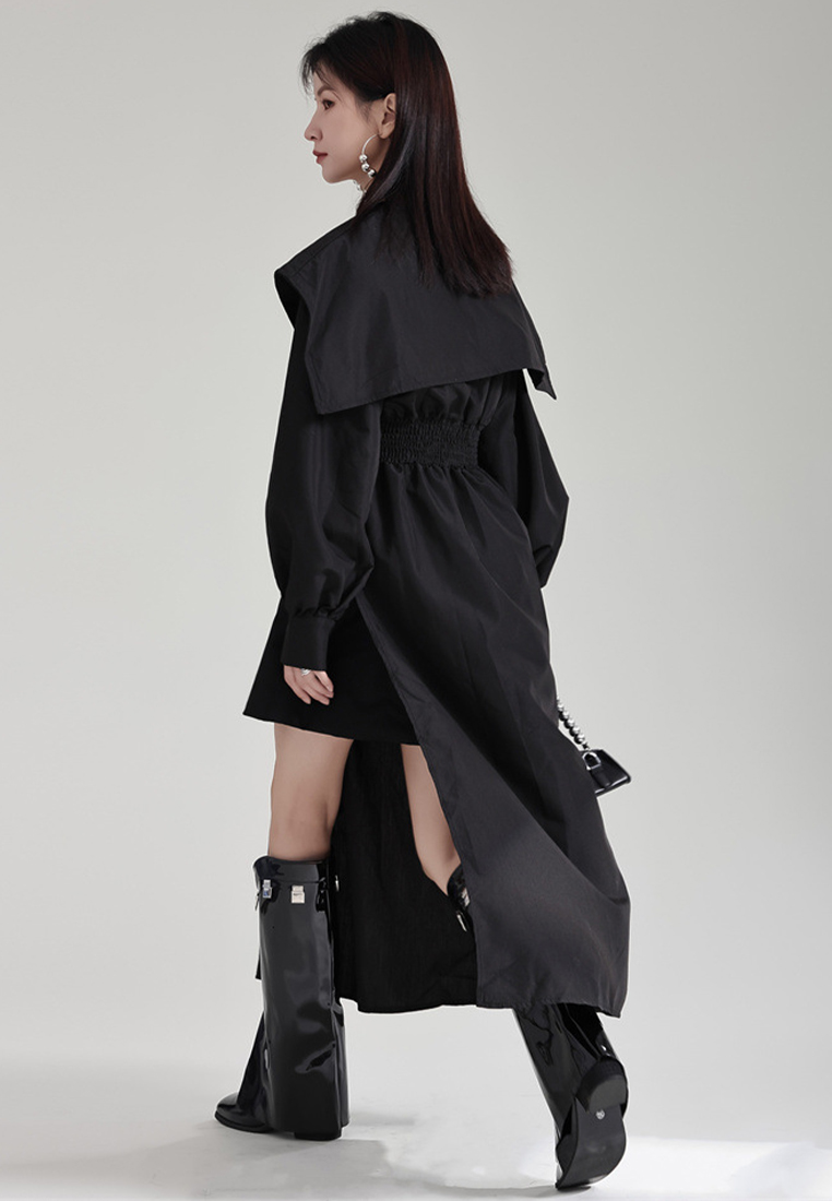 High end lantern sleeve irregular design belted dress A121897BL