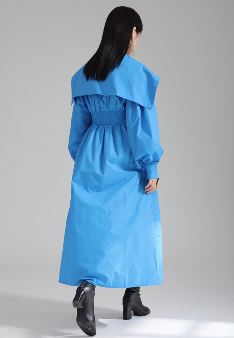 High end lantern sleeve irregular design belted dress A121897BL