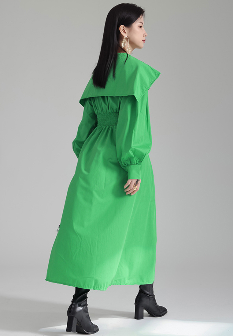 High end lantern sleeve irregular design belted dress A121897BL