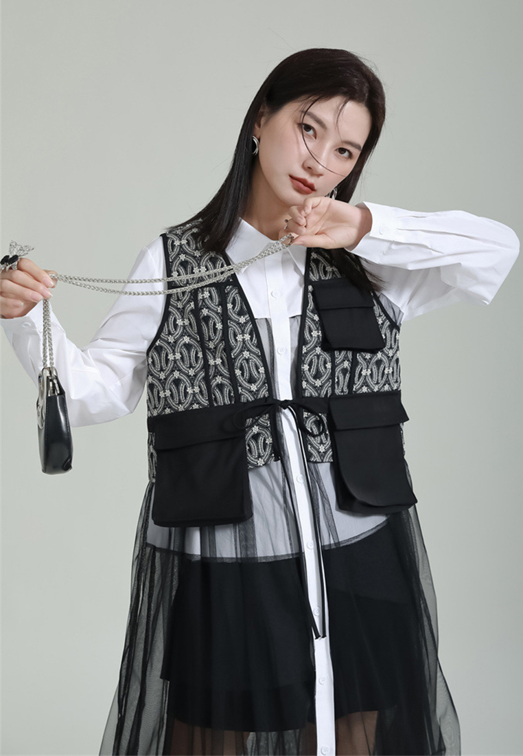 Fashion new elegant black high end vest jacket A121899BK