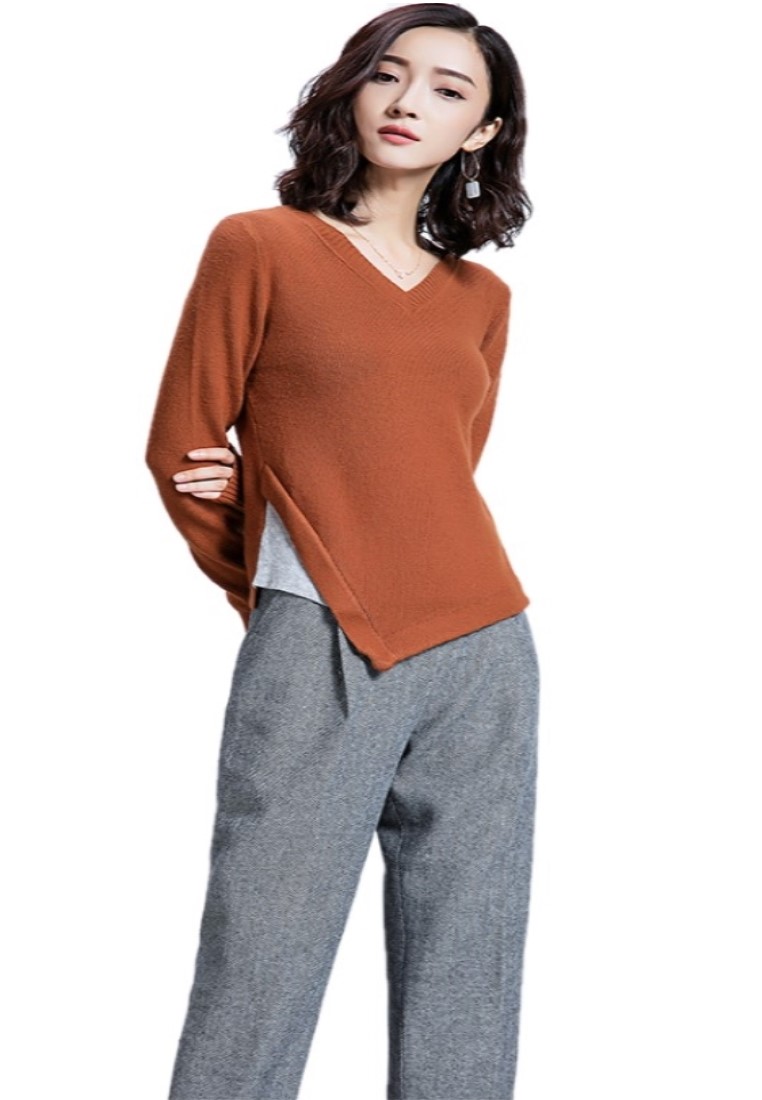 -- V neck Wool Long Sleeve Top A200408BW