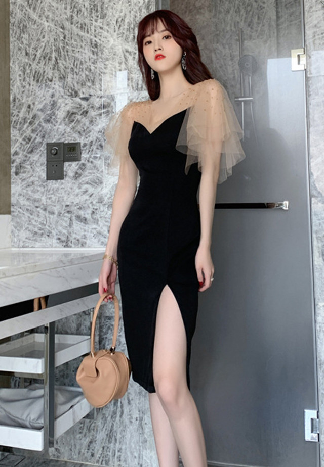 Sexy Lace Diamond Stitching V-Neck One Piece Dress A21022261