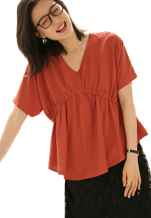 Korean Style Sweety Short-Sleeved Doll Shirt Waist Top A21031207RD
