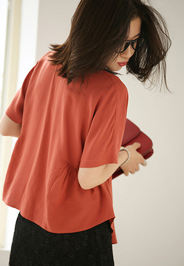 Korean Style Sweety Short-Sleeved Doll Shirt Waist Top A21031207RD