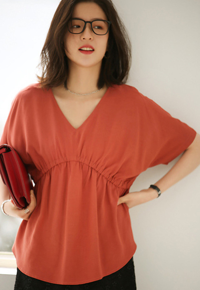 Korean Style Sweety Short-Sleeved Doll Shirt Waist Top A21031207RD