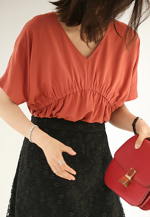 Korean Style Sweety Short-Sleeved Doll Shirt Waist Top A21031207RD