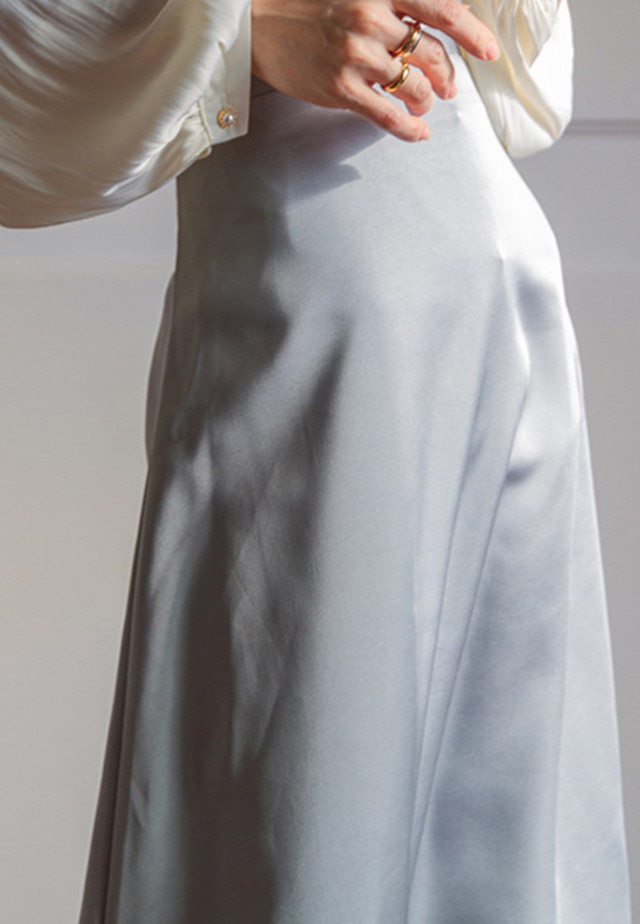 --French Retro Silk High Waist Midi Skirt A21031922BL-M 