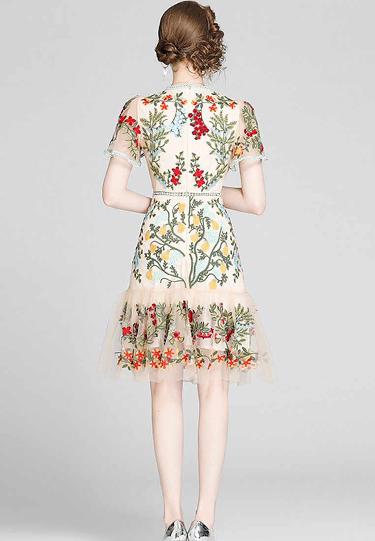 Embroidered Tulle Ruffle One Piece Dress A21032915