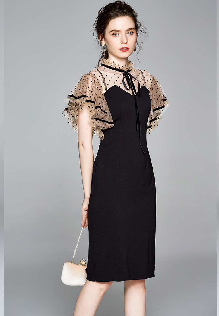 French Style Polka Dot Black One Piece Dress A21032921