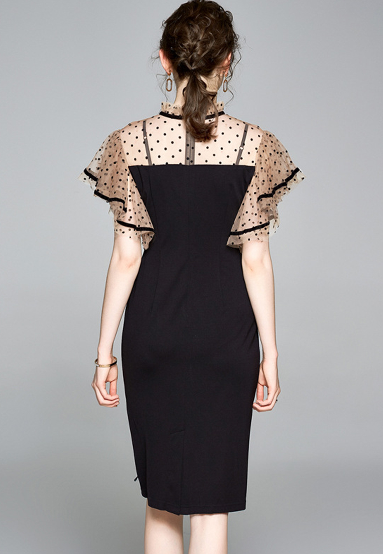 French Style Polka Dot Black One Piece Dress A21032921