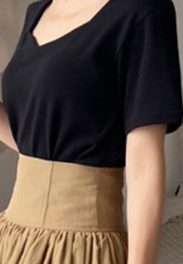 --Fashion V-Neck Slim T-Shirt Tops A21051322-f