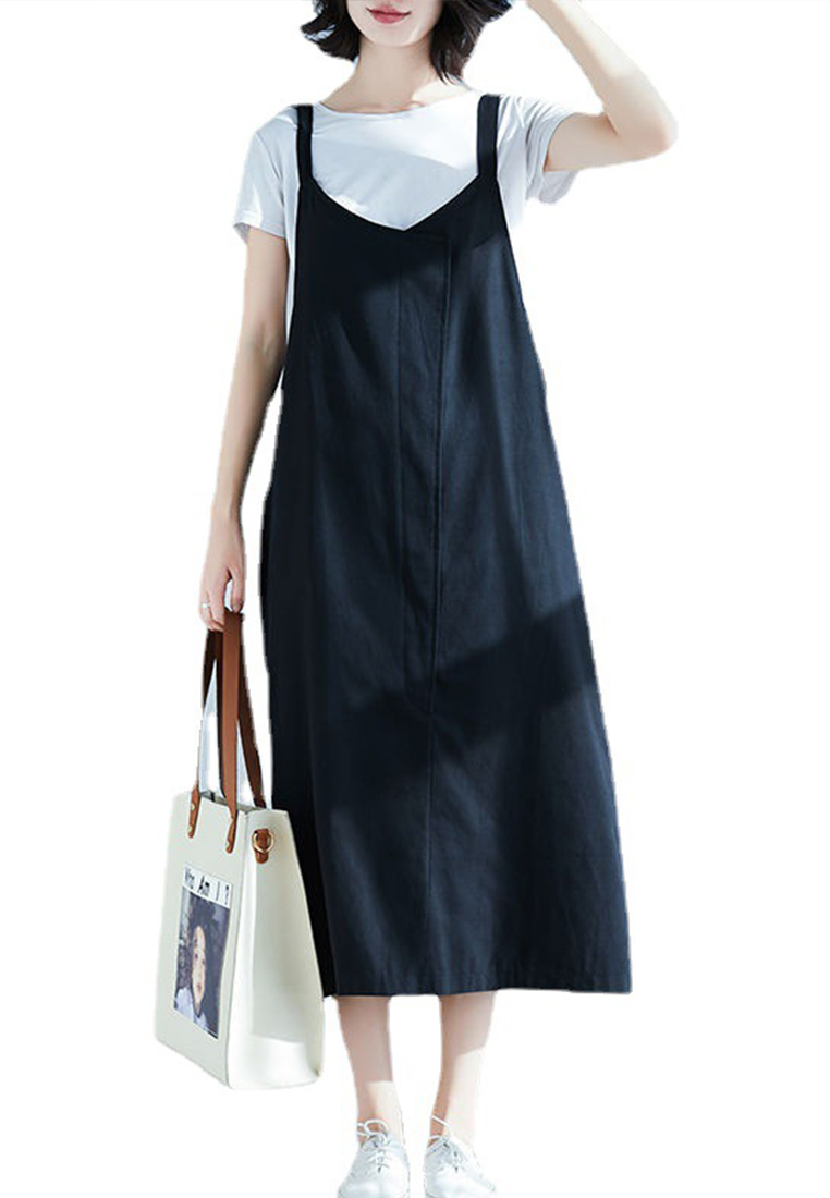--Casual Loose Plus Size Suspenders One-Piece Dress A21051337BL-XL