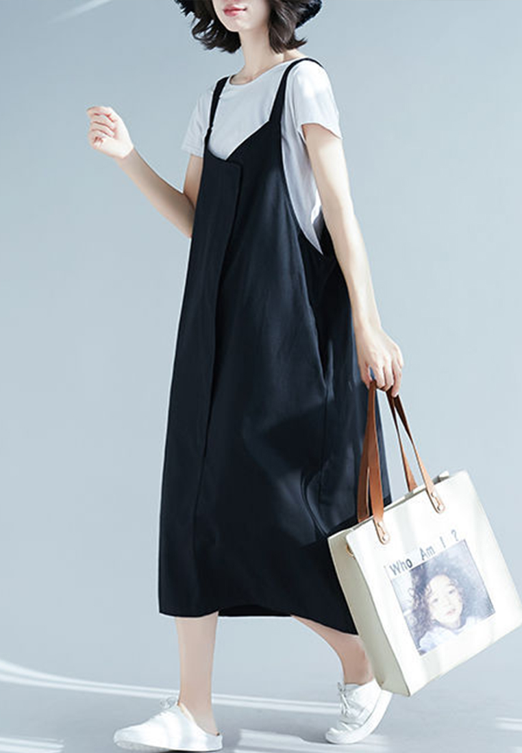 --Casual Loose Plus Size Suspenders One-Piece Dress A21051337BL-XL
