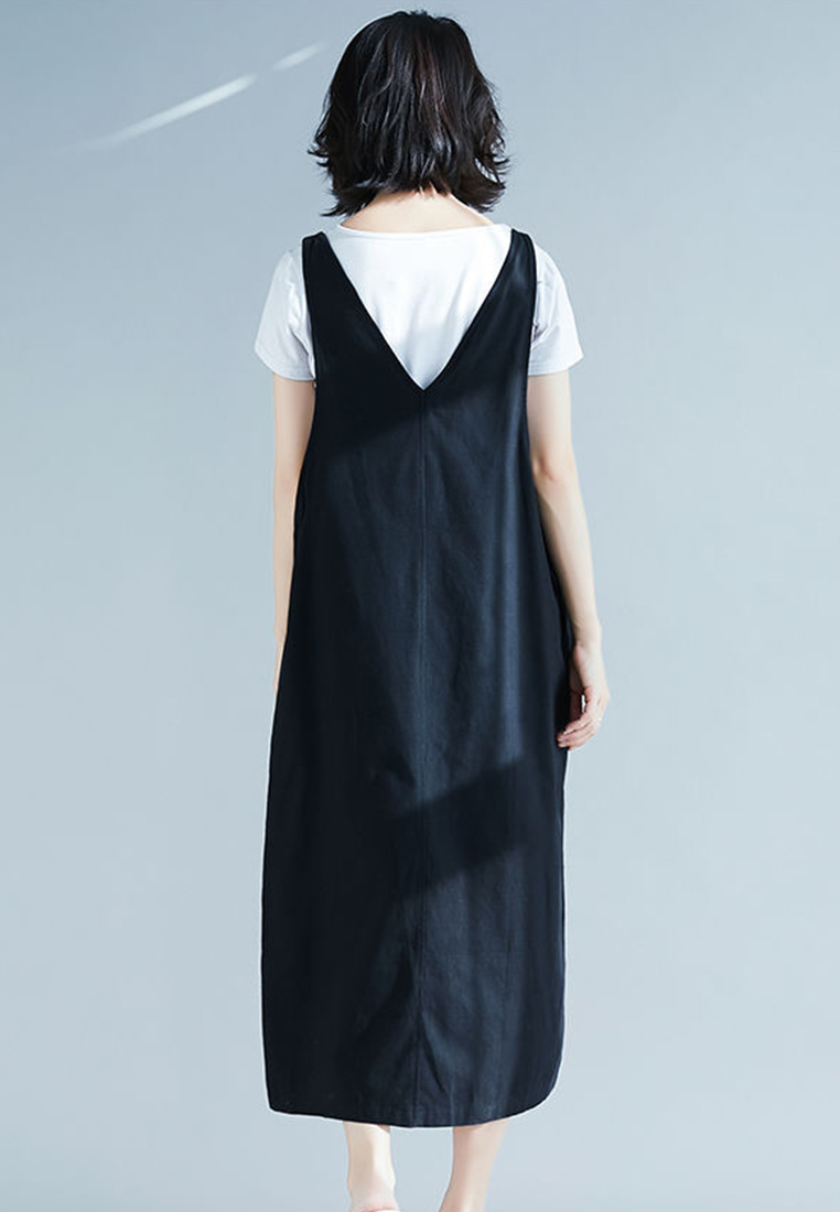 --Casual Loose Plus Size Suspenders One-Piece Dress A21051337BL-XL