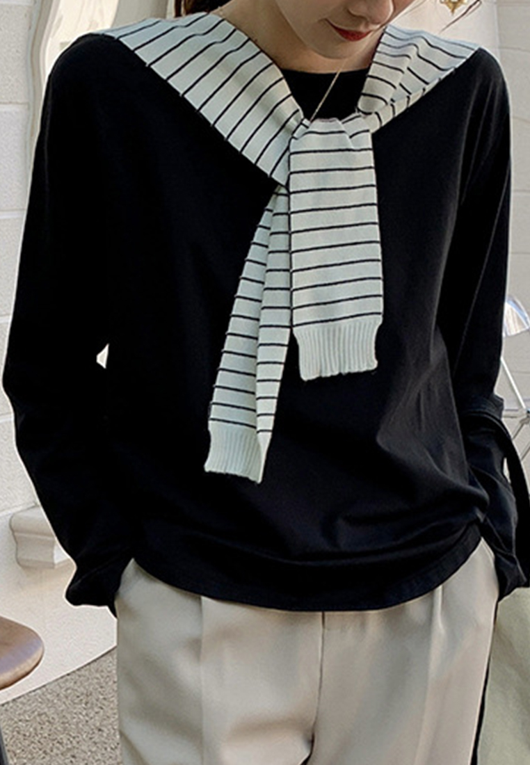 --Simple Solid Color Round Neck Bottoming Top A21090609BK-L