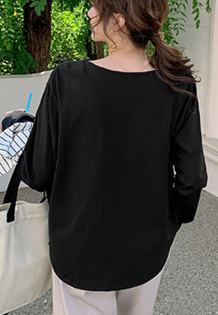 --Simple Solid Color Round Neck Bottoming Top A21090609BK-L