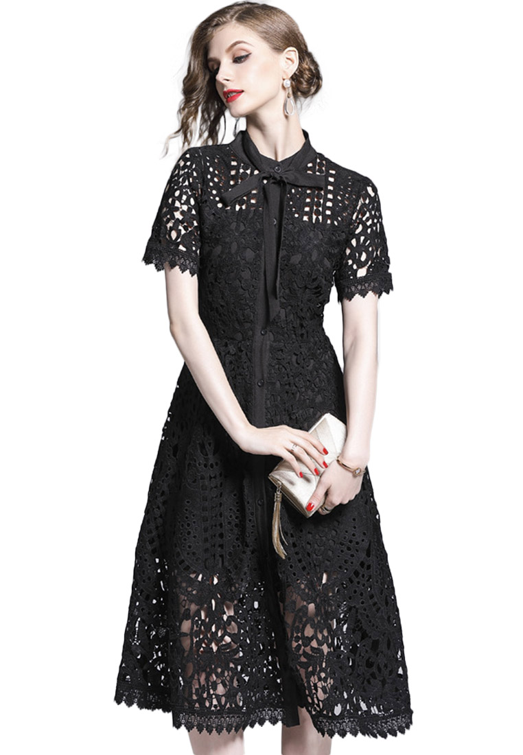 French Retro Cutout Water Soluble One-Piece Dress Evening Dress A22021603W