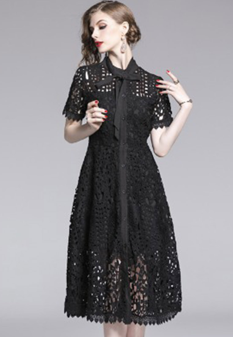 French Retro Cutout Water Soluble One-Piece Dress Evening Dress A22021603W