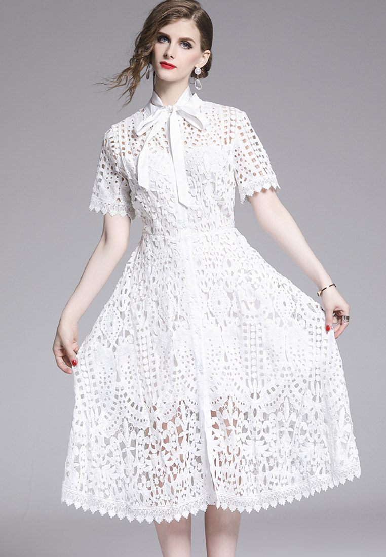 French Retro Cutout Water Soluble One-Piece Dress Evening Dress A22021603W